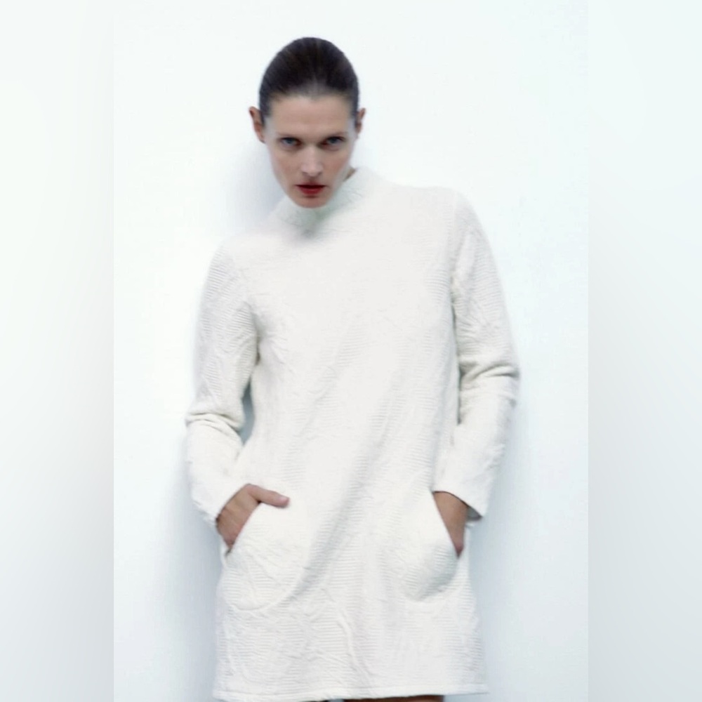 Zara Quilted White/ecru Mini Dress Size  S